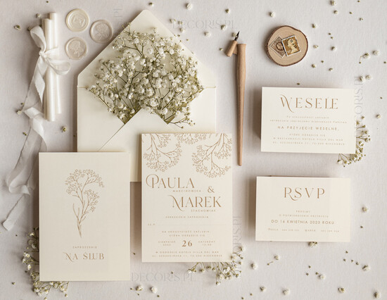Zaproszenia ślubne Proste i Nowoczesne  zaproszenia na ślub cywilny, minimalistyczne zaproszenia na ślub i wesele, delikatne zaproszenia slu 63/Now/z24