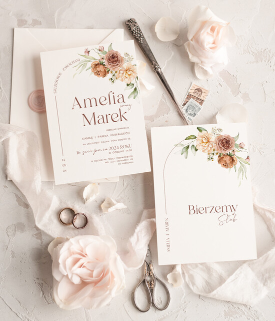 Zaproszenia ślubne Proste i Nowoczesne  zaproszenia ślubne z kwiatami, rustykalne zaproszenia na ślub, eleganckie zaproszenia slubne, delika 48/Now/z