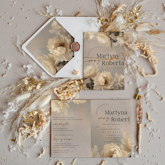 Zaproszenia ślubne Proste i Nowoczesne  kwiatowe wzory zaproszeń ślubnych, minimalistyczne zaproszenia na ślub, delikatne zaproszenia ślubne 02/NowSKszKOL/z24