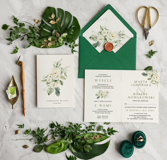 Zaproszenia ślubne Proste i Nowoczesne  delikatne zaproszenia ślubne, minimalistyczne zielone zaproszenia na ślub, delikatne zaproszenia ślu 01/NowSkwkl/z