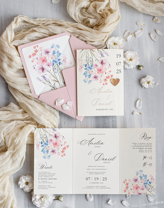 Zaproszenia ślubne Proste i Nowoczesne  eleganckie zaproszenia na ślub i weselne, delikatne zaproszenie ślubne ze złotym serduszkiem, proste 06/skl3S/z25