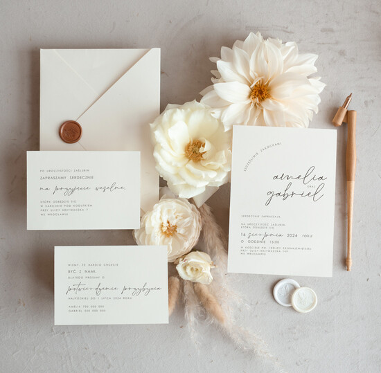 Zaproszenia ślubne Proste i Nowoczesne  nowoczesne zaproszenia slubne w kolorze ecru, proste zaproszenia na ślub, delikatne zaproszenia slub 26/Now/z