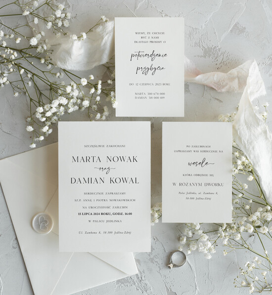 Zaproszenia ślubne Proste i Nowoczesne  delikatne zaproszenia ślubne, nowoczesne zaproszenia slubne, ręcznie robione zaproszenia na slub, pr 52/Now/z