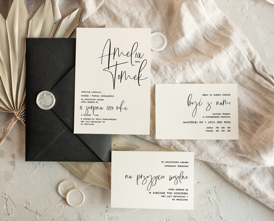 Zaproszenia ślubne Proste i Nowoczesne  nowoczesne zaproszenia slubne z czarną kopertą, proste zaproszenia na ślub, delikatne zaproszenia sl 14/Now/z