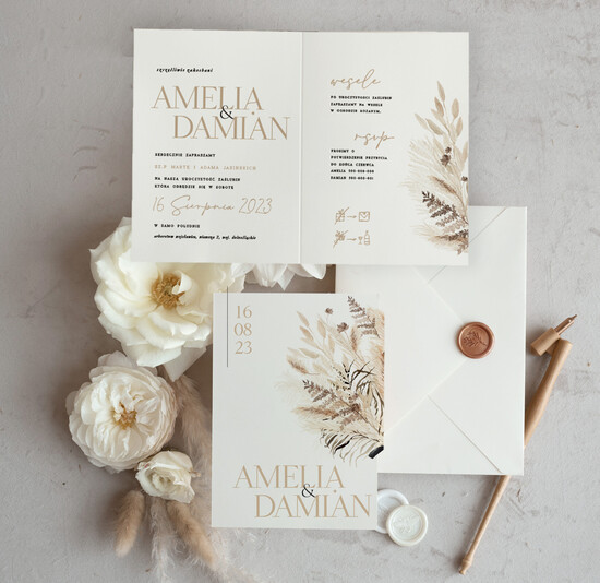 Zaproszenia ślubne Proste i Nowoczesne  delikatne zaproszenia ślubne naturalne wzory, proste zaproszenia na ślub i wesele, delikatne zaprosz 04/NowSK/z