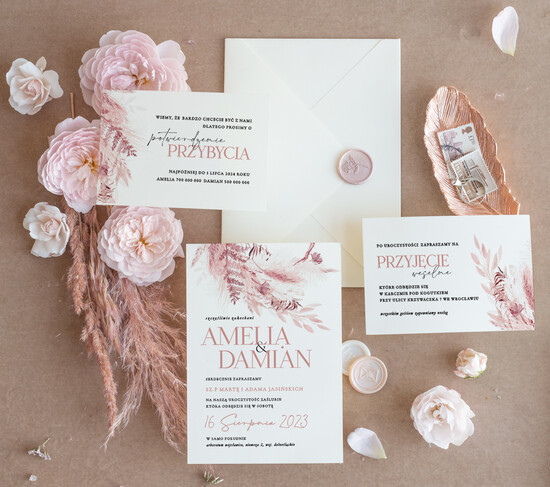 Zaproszenia ślubne Proste i Nowoczesne  delikatne minimalistyczne zaproszenia ślubne w kolorze różu, proste zaproszenia na ślub i wesele, de 04/Now/z