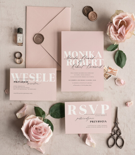 Zaproszenia ślubne Proste i Nowoczesne  różowe zaproszenia ślubne, nowoczesne zaproszenia na ślub, eleganckie zaproszenia slubne, delikatne  50/Now/z