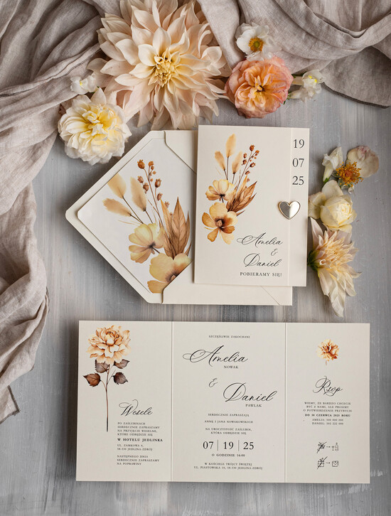 Zaproszenia ślubne Proste i Nowoczesne  wyjątkowe zaproszenia na ślub i weselne, delikatne zaproszenie ślubne ze złotym serduszkiem, proste  03/skl3S/z25