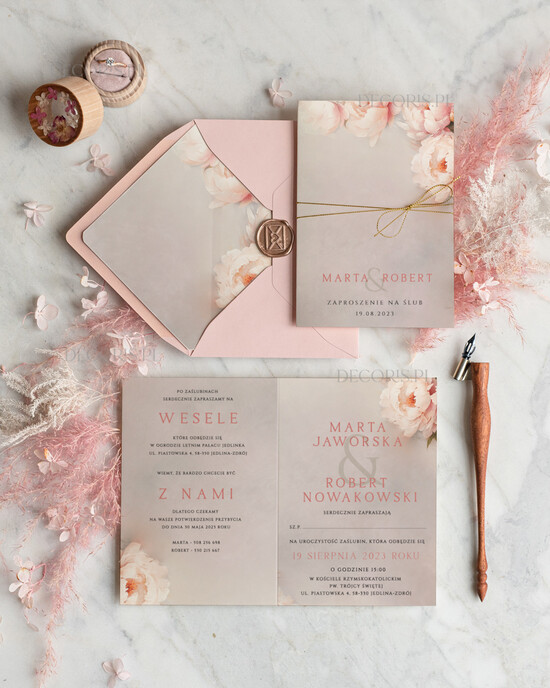 Zaproszenia ślubne Proste i Nowoczesne  kwiatowe wzory zaproszeń ślubnych, minimalistyczne zaproszenia na ślub, delikatne zaproszenia ślubne 03/NowSKszKOL/z