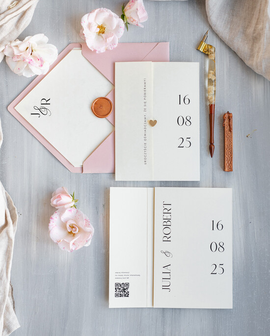 Zaproszenia ślubne Proste i Nowoczesne  eleganckie zaproszenia na ślub i weselne, delikatne zaproszenie ślubne ze złotym serduszkiem, proste 05/skl3S/z25