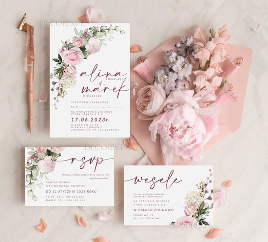 Zaproszenia ślubne Proste i Nowoczesne  minimalistyczne zaproszenia slubne, proste zaproszenia na ślub z grafiką, delikatne zaproszenia ślub 62/Now/z24