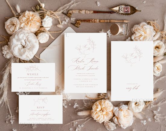 Zaproszenia ślubne Proste i Nowoczesne  rustykalne zaproszenia ślubne, minimalistyczne zaproszenia na ślub, delikatne zaproszenia slubne pro 61/Now/z24