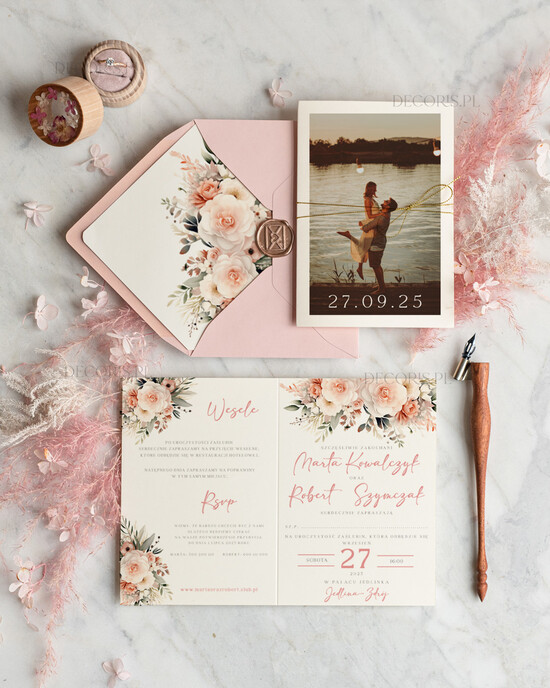Zaproszenia ślubne Proste i Nowoczesne  zaproszenia ślubne ze zdjęciem, minimalistyczne zaproszenia na ślub ze zdjęciem, delikatne zaproszen 06/NowSksz/z24