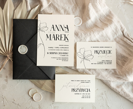 Zaproszenia ślubne Proste i Nowoczesne  eleganckie zaproszenia slubne czarna koperta, proste zaproszenia na ślub, delikatne zaproszenia slub 11/Now/z