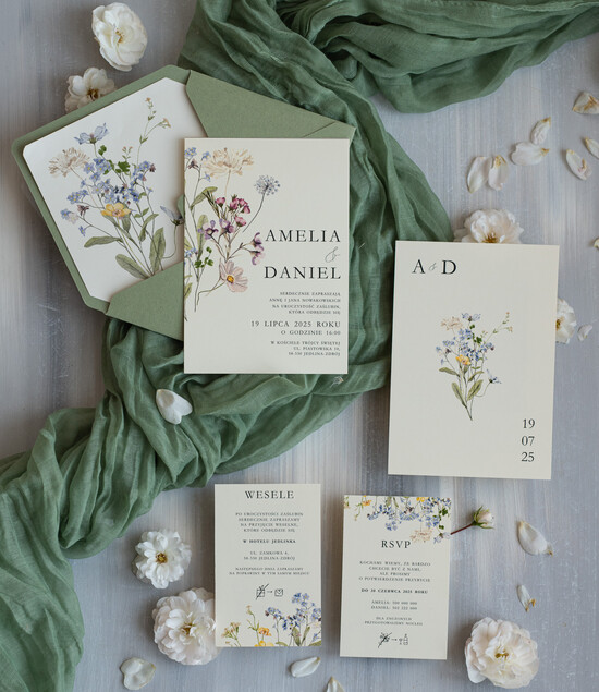Zaproszenia ślubne Proste i Nowoczesne  kwiatowe Delikatne Zaproszenia Ślubne, Rustykalne Zaproszenie Na Ślub, Zaproszenia Slubne z kwiatową 01/Nw/z25