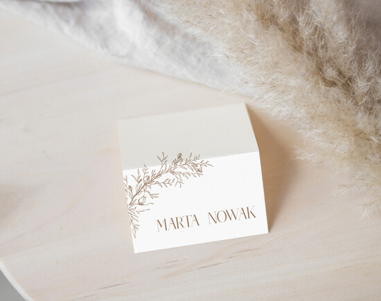 Winietki Nowoczesne prosta forma  delikatna grafika na winietkach ślubnych, proste i eleganckie winietki na stół weselny, wizytówki śl 16/Now/w