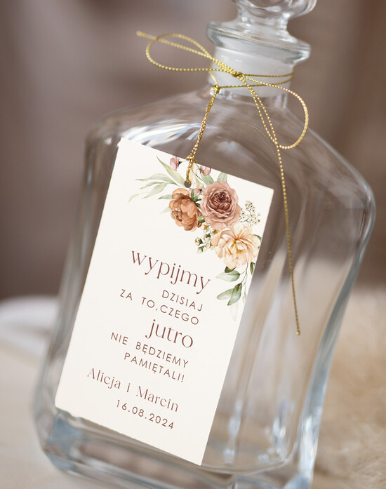 Zawieszki na butelki Nowoczesne prosta forma  nowoczesne zawieszki ślubne, rustykalne zawieszki na alkohol z dowolną treścią, ozdobna zawieszka na 48/Now/zw