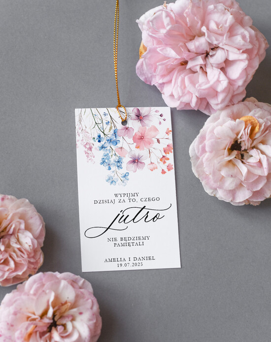 Zawieszki na butelki Nowoczesne prosta forma  delikatne i prosne etykiety na ślubny alkohol, ślubne zawieszki na różne trunki, śmieszne wierszyki  06/skl3s/zw25