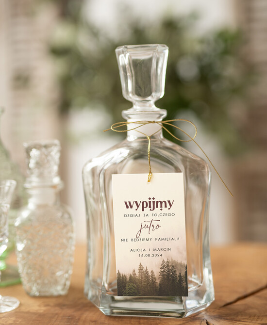 Zawieszki na butelki Nowoczesne prosta forma  nowoczesne zawieszki ślubne, rustykalne zawieszki na alkohol z dowolną treścią, ozdobna zawieszka na 03/LASj/zw