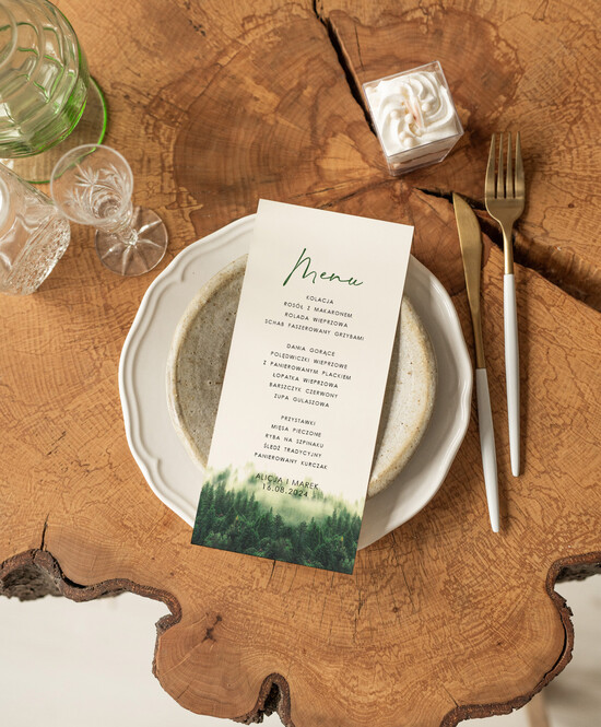 Menu Nowoczesne prosta forma  eleganckie menu na stoły weselne, karta dań na wesele, proste menu weselne w kolorze ecru, karta dań 01/LASj/m