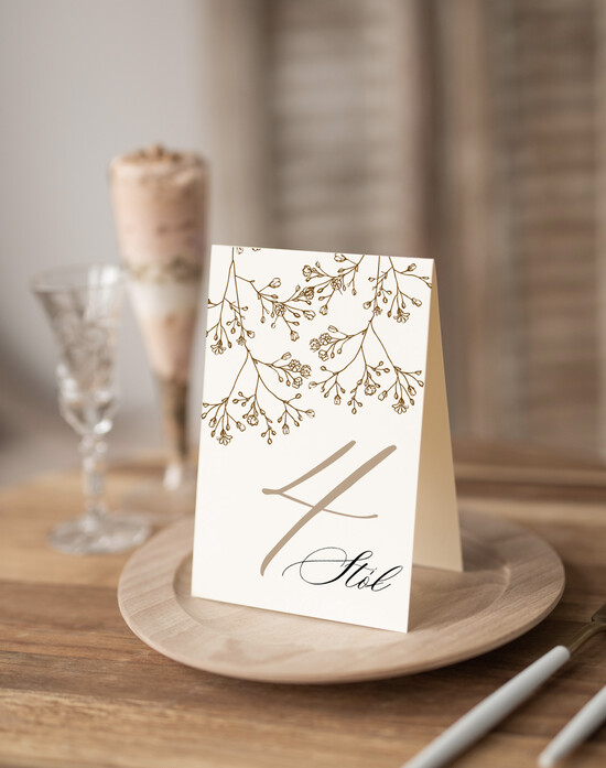 Numery na stół Nowoczesne prosta forma  Eleganckie numerki na stół weselny, numeracja stołów weselnych, proste i delikatne numerki na stoły  03/kieszWs/nrS25