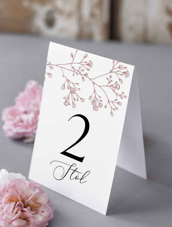 Numery na stół Nowoczesne prosta forma  numerki na stół weselny z kwiatami, numeracja stołów weselnych, proste i delikatne numerki na stoły  12/skl3s/nrS25