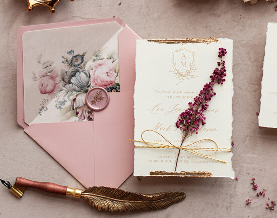 Zaproszenia ślubne Wydzierane Brzegi wyjątkowe zaproszenia ślubne z wrzosem, eleganckie zaproszenia na ślub z wrzosem, delikatne zaprosze 01/natural/z