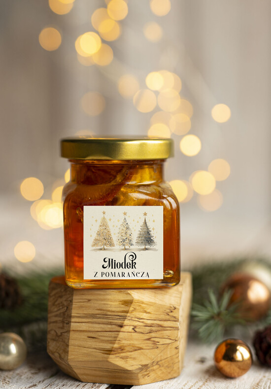 drobne prezenty dla firm MIODY KONFITURY SOKI Drobny prezent świąteczny miód z pomarańczą, drobne upominki na święta dla pracowników, świąteczne m 02/MKJ/UMIsP
