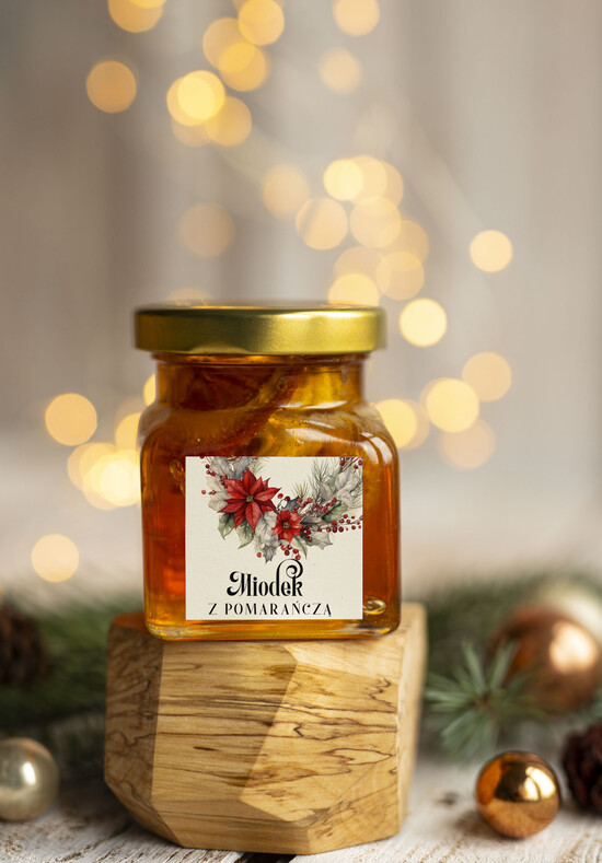 drobne prezenty dla firm MIODY KONFITURY SOKI Drobny prezent świąteczny miód z pomarańczą, drobne upominki na święta dla pracowników, świąteczne m 09/MKJ/UMIsP