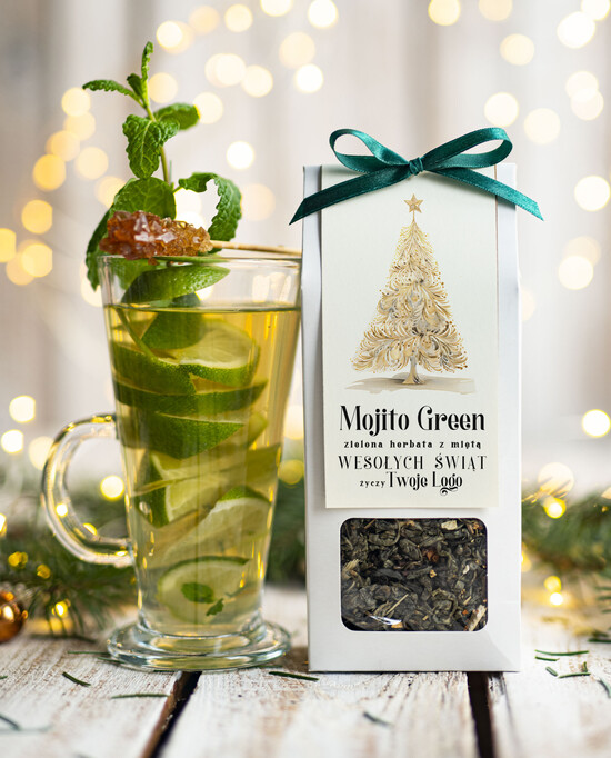 drobne prezenty dla firm HERBATA KAWA herbata swiateczna prezent, Upominki firmowe na Boże Narodzenie zielona herbata mojito, Herbata świą 02/MKJ/UDHERBMj