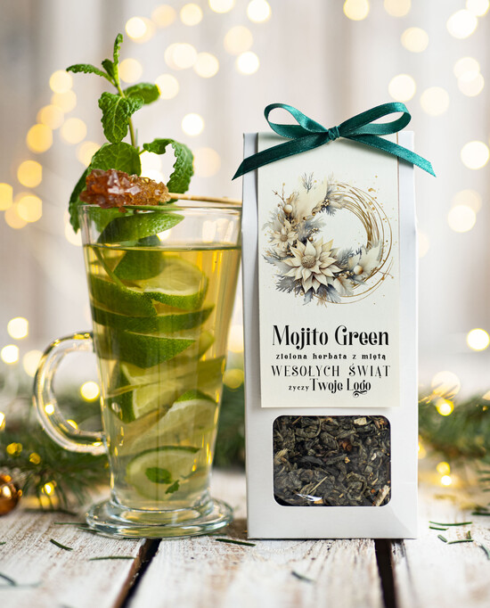 drobne prezenty dla firm HERBATA KAWA herbata swiateczna prezent, Upominki firmowe na Boże Narodzenie zielona herbata mojito, Herbata świą 10/MKJ/UDHERBMj
