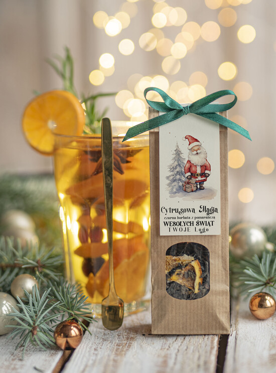 drobne prezenty dla firm HERBATA KAWA herbata swiateczna prezent, Upominki firmowe na Boże Narodzenie zielona herbata z pomarańczą, Herbat 01/MKJ/UHERBP