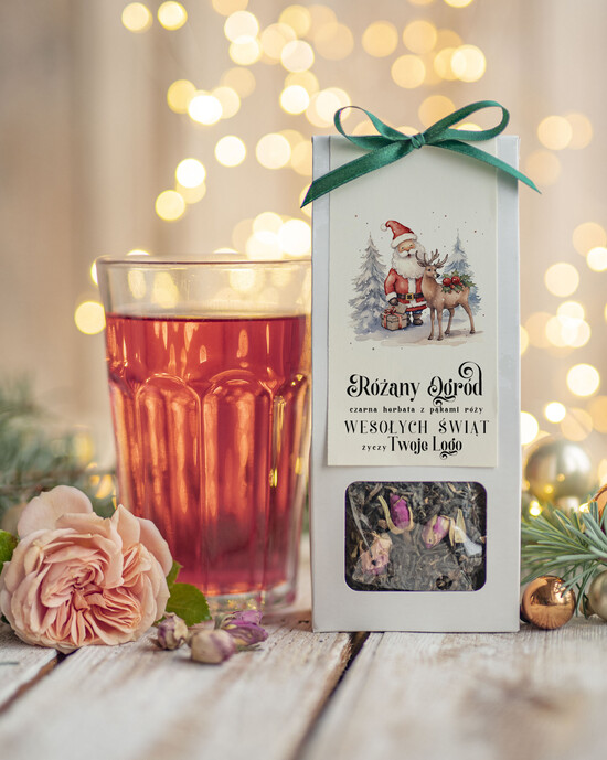 drobne prezenty dla firm HERBATA KAWA herbata swiateczna prezent, Upominki firmowe na Boże Narodzenie herbata świąteczna pakami róży, Herb 01/MKJ/UDHERBR