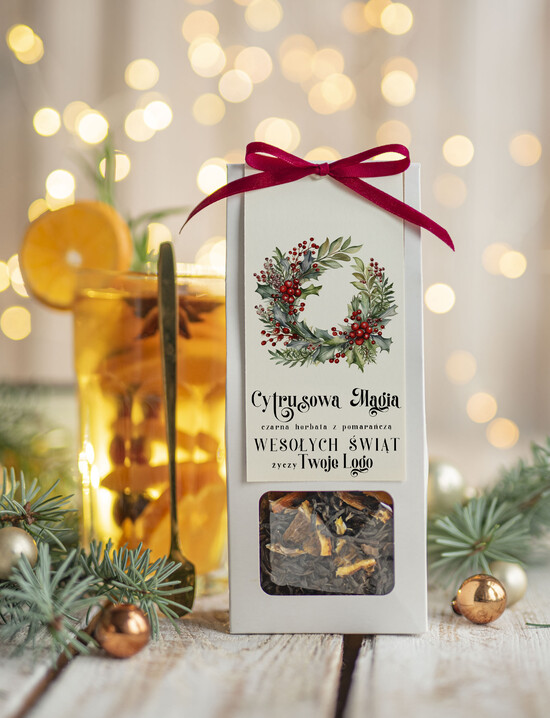 drobne prezenty dla firm HERBATA KAWA herbata swiateczna prezent, Upominki firmowe na Boże Narodzenie  herbata z pomarańczą, Herbata świąt 08/MKJ/UDHERBP