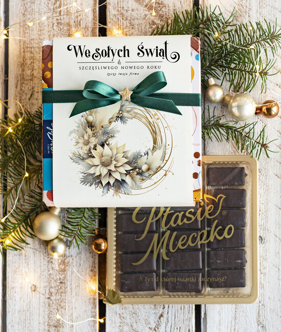 drobne prezenty dla firm CZEKOLADA/ pralinki/ bomboniery czekoladki ptasie mleczko bombonierka na prezent świąteczny z logo, Drobne prezenty dla firm świątec 10/MKJ/UPTm