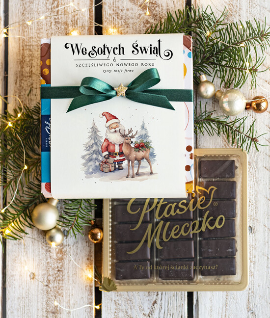 drobne prezenty dla firm CZEKOLADA/ pralinki/ bomboniery czekoladki ptasie mleczko bombonierka na prezent świąteczny z logo, Drobne prezenty dla firm świątec 01/MKJ/UPTm