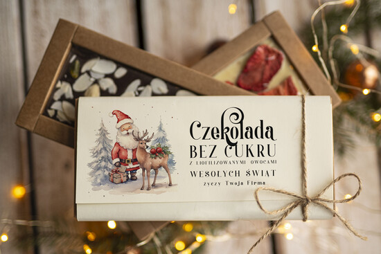 drobne prezenty dla firm CZEKOLADA/ pralinki/ bomboniery Drobne prezenty dla firm ręcznie robiona czekolada, Czekolada świąteczna bez cukru z logo, drobne up 01/MKJ/UCZEKOow