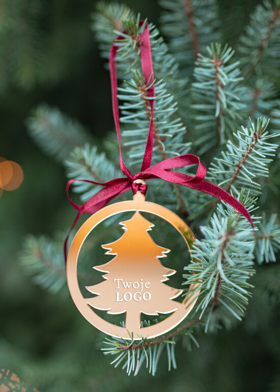 drobne prezenty dla firm Bombki ZAWIESZKI na choinkę Prezent Biznesowy Na Święta z Logo Złota Bombka z logo na choinkę Złote Lustro Zawieszka z Logo Firm 01/DP/UZWG