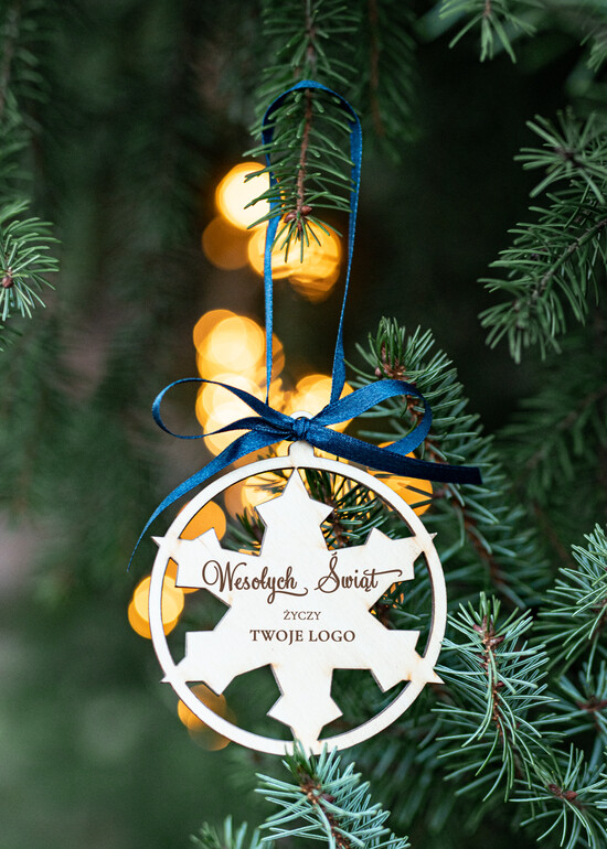 drobne prezenty dla firm Bombki ZAWIESZKI na choinkę Prezent Biznesowy Na Święta z Logo drewniana Bombka z logo na choinkę Zawieszka z Logo Firmy  snieży 42/ZW/swieta