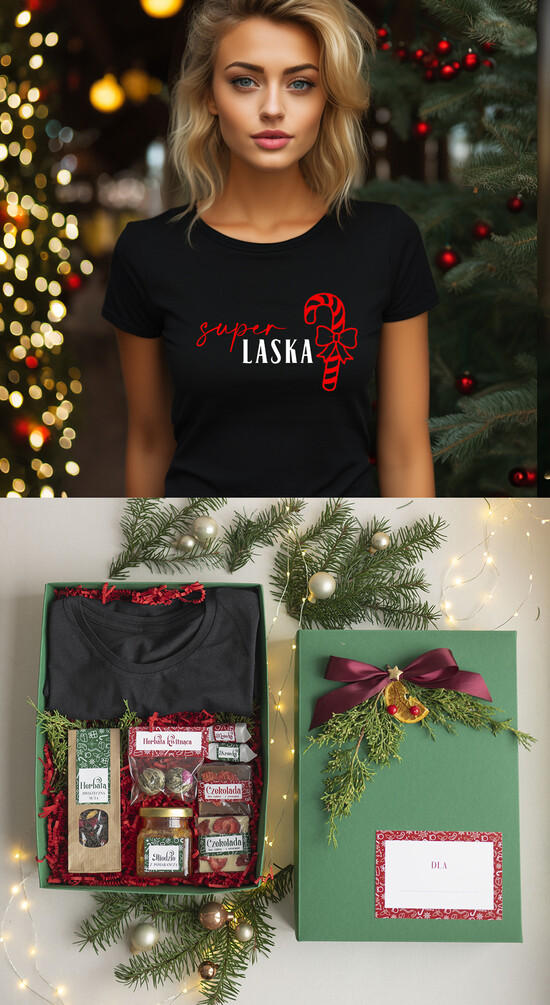 prezenty dla niej Zestawy z Koszulką  Prezent dla Niej Świąteczna Koszulka z napisem, pomysl na prezent dla mamy pod choinkę zestaw z kosz 02/KTsw/ZswONA