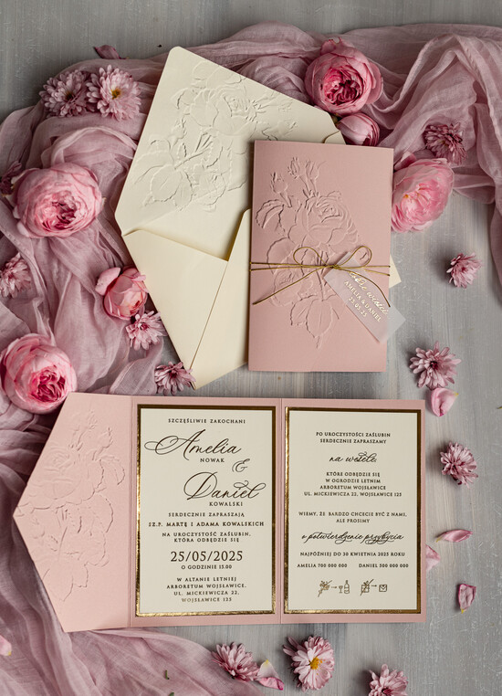 Zaproszenia ślubne z perełkami / tłoczeniem eleganckie ślubne zaproszenia, oryginalne zaproszenia ślubne, złote tłoczone zaproszenia ślubne, zap 01/WlamSzn/z25