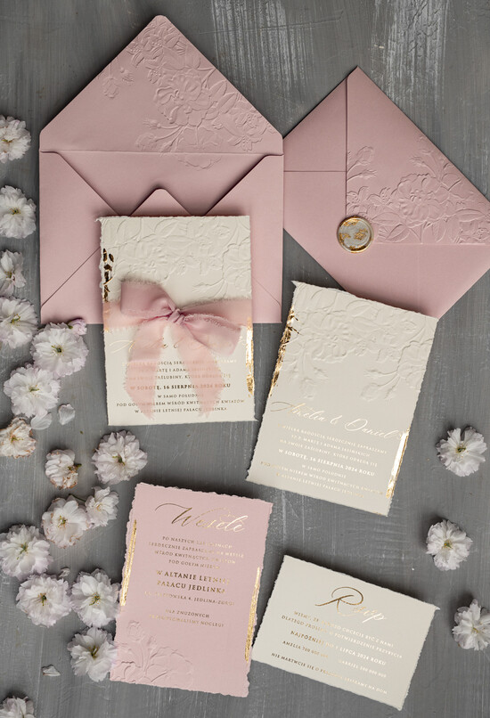 Zaproszenia ślubne z perełkami / tłoczeniem oryginalne zaproszenia ślubne, złote tłoczone zaproszenia ślubne, zaproszenia na ślub z tłoczonymi k 01/WWZ/z25