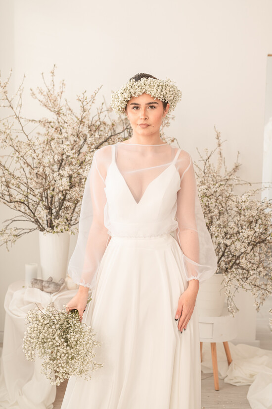 Panna Młoda Bolerka bolerka, narzutki, sweterki ślubna tiulowa etola, Okrycia ślubne wiosenne, Narzutka na suknię ślubną, delikatne bolerko do sukie 08/Btiuldr/Bol