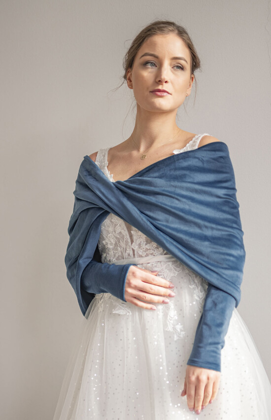 Panna Młoda Bolerka bolerka, narzutki, sweterki Bolerko Ślubne Welurowe - Etola Ślubna z Rękawkami - Narzutka z weluru 10/etola/Bol