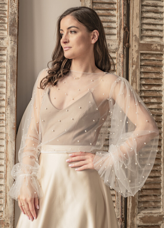 Panna Młoda Bolerka bolerka, narzutki, sweterki bolerko na letni ślub, bolerko z perełkami dla Panny Młodej, bolerko do sukni ślubnej w kolorze ecru 01/BolKorl/Bol