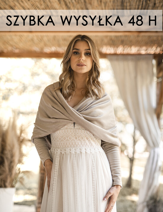 Panna Młoda Bolerka bolerka, narzutki, sweterki Beżowe  Bolerko Ślubne Welurowe - Etola Ślubna z Rękawkami - Narzutka I Rękaw w kolorze Bialym  07/etola/Bol