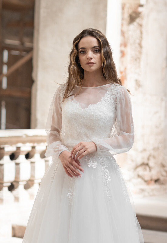 Panna Młoda Bolerka bolerka, narzutki, sweterki Delikatne szyfonowe bolerko ślubne z dlugim rekawem,  Bolerko ślubne Boho z odkrytymi plecami, delik 01/Btiuldr/Bol