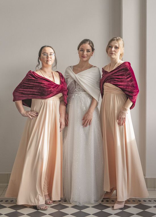 Panna Młoda Bolerka bolerka, narzutki, sweterki Bordowe Bolerko Ślubne Welurowe - Etola Ślubna z Rękawkami - Narzutka I Rękaw w kolorze Bordowym 12/etola/Bol