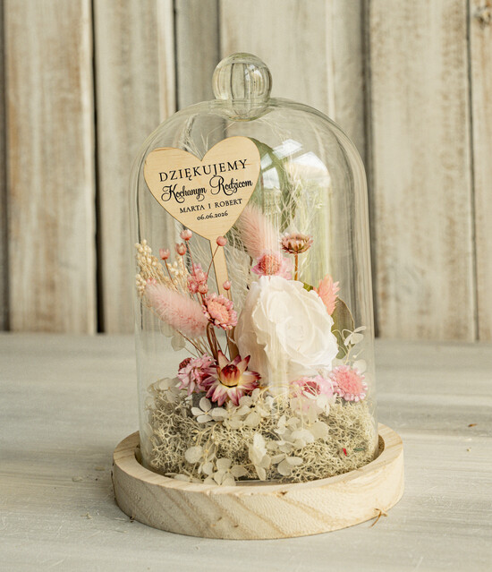 Prezenty, Podziękowania dla Rodziców Kompozycje Kwiatowe / Flowerboxy Personalizowane podziękowania dla Rodziców flowerbox z suszonych kwiatów, Wieczna róża Podziękowanie 11/FBmini/podRd