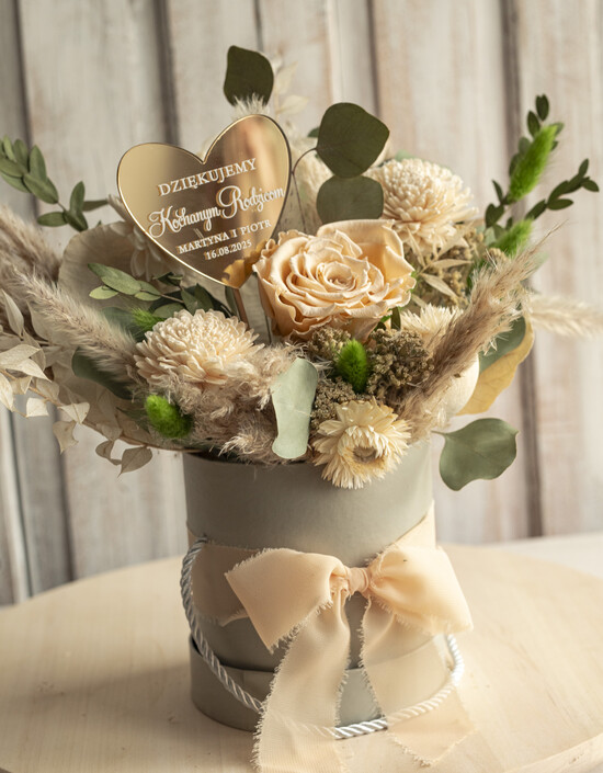 Prezenty, Podziękowania dla Rodziców Kompozycje Kwiatowe / Flowerboxy podziekowania dla rodzicow prezent dla mamy i taty na wesele, kompozycja z kwiatów suszonych pomysł  01/fboxT/Rodzice